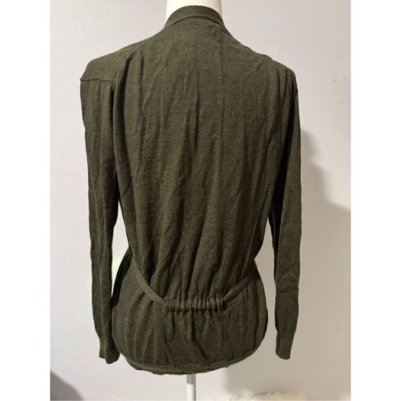 J. Crew olive green 100% merino Wool cardigan tie sweater S button front - Picture 2 of 7